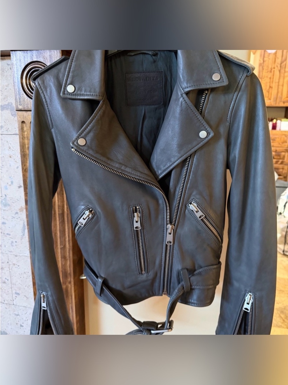 Dark Grey All Saints Balfern Jacket 100% lambskin - Picture 4 of 11